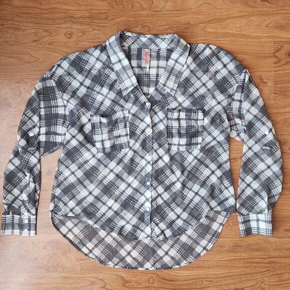 FREE PEOPLE SHEER BLOUSE BLACK & WHITE PLAID - LOOKS AMAZING ON!  S/M - Picture 7 of 10